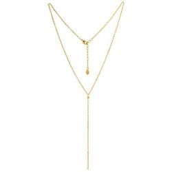 18K Gold Chain Y-shaped Necklace with Cultured Freshwater Pearl and Bar Pendant Minimalist Layering Jewelry for Women Girls