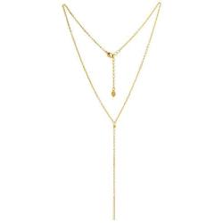 18K Gold Chain Y-shaped Necklace with Cultured Freshwater Pearl and Bar Pendant Minimalist Layering Jewelry for Women Girls