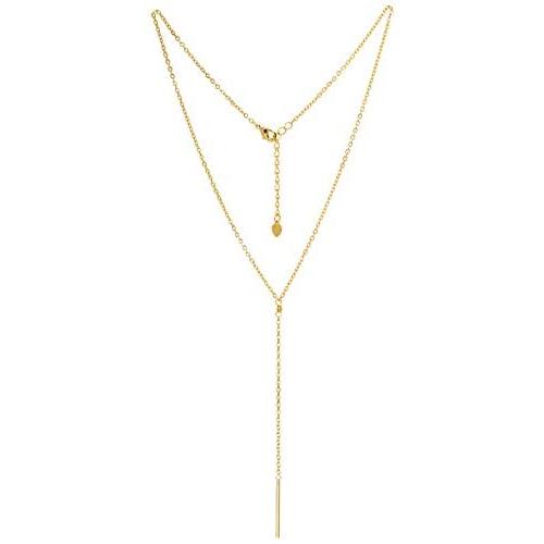 18K Gold Chain Y-shaped Necklace with Cultured Freshwater Pearl and Bar Pendant Minimalist Layering Jewelry for Women Girls