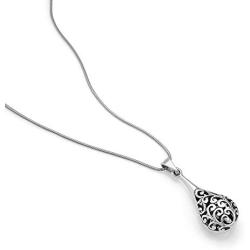 925 Oxidized Sterling Silver Open Filigree 3D Puffed Teardrop Design Pendant Necklace, 18''