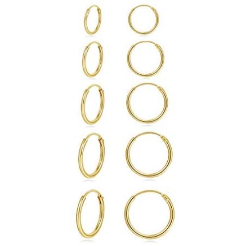 Hoop Earring 14K White Gold Plated S925 Sterling Silver Endless Small Hoop Earring Set for Cartilage Nose Lip Rings 8mm-16mm