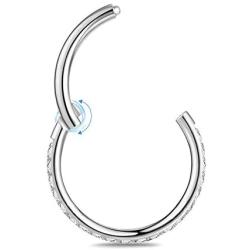 CZ Surgical Stainless Steel 16G Sleeper Cartilage Daith Tiny Small Hoop Earrings Tragus Mini Hinged Clicker Nose Ring Cuff Huggie Hoops for Women Men Girls Helix Piercings Jewelry Gifts Bff