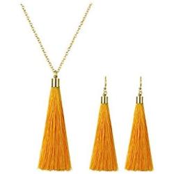 Dcfywl731 Long Tassel Necklace Earrings Set for Women Long Dainty Tassel Dangle Earrings Bohemian Jewelry Set for Girl