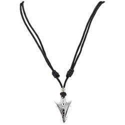 BlueRica Arrowhead Pendant on Adjustable Black Rope Cord Necklace (Chrome)