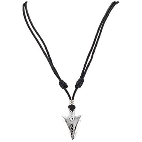 BlueRica Arrowhead Pendant on Adjustable Black Rope Cord Necklace (Chrome)
