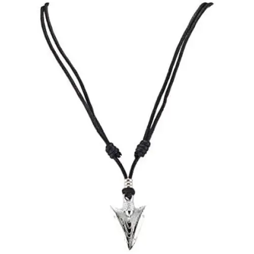 BlueRica Arrowhead Pendant on Adjustable Black Rope Cord Necklace (Chrome) BlueRica Arrowhead Pendant on Adjustable Black Rope Cord Necklace (Chrome)
