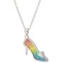 Disney Princess Cinderella Jewelry for Women, Rainbow Glitter Silver Plated Slipper Pendant Necklace