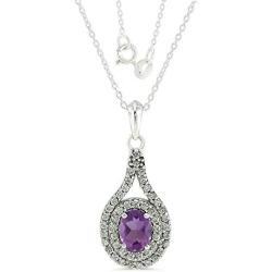 Natural Amethyst Pendant Necklace Sterling Silver Halo Cluster with 18 Inches Chain