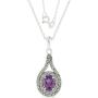 Natural Amethyst Pendant Necklace Sterling Silver Halo Cluster with 18 Inches Chain