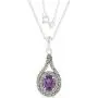 Natural Amethyst Pendant Necklace Sterling Silver Halo Cluster with 18 Inches Chain