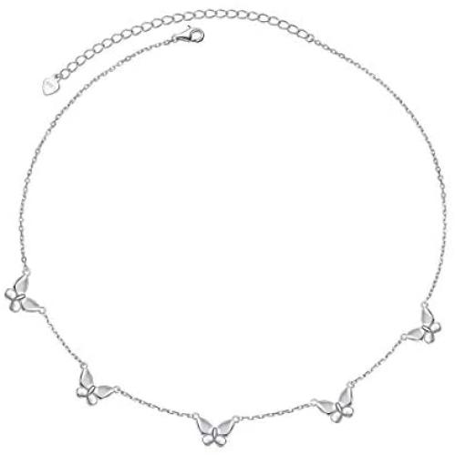 DAOCHONG 925 Sterling Silver Dainty Butterfly Choker Necklace for Women Teen Girls Jewelry Gifts Birthday
