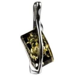 Sterling Silver Green Amber Rectangular Shaped Stone Pendant
