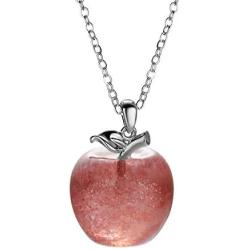 Lovastar Stone Pendant Necklace Pure Natural Crystal Gemstone Christmas Apple Shape for Women and Girls Leather Rope Cross Chain Pendant Fashion Jewelry