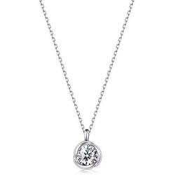 Sterling Silver Rose Necklace Round-Cut Sparkle Swarovski Zirconia Pendant Necklace