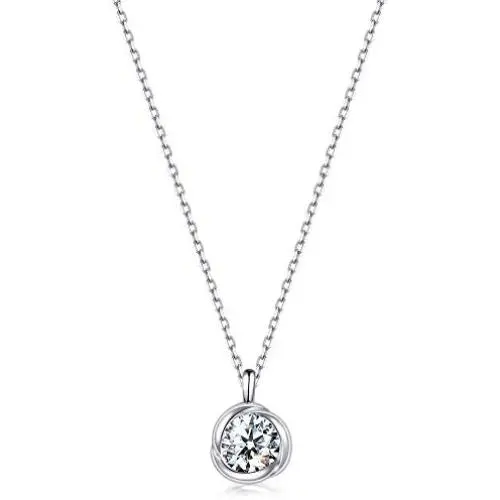 Sterling Silver Rose Necklace Round-Cut Sparkle Swarovski Zirconia Pendant Necklace Sterling Silver Rose Necklace Round-Cut Sparkle Swarovski Zirconia Pendant Necklace