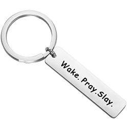 CENWA Wake Pray Slay Quote College Student Gift Friendship Keychain Morning Motivation Inspiring Jewelry Gift for Best Friend