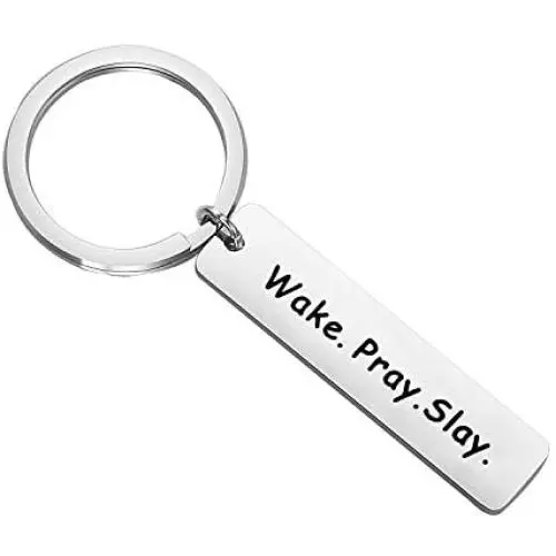 CENWA Wake Pray Slay Quote College Student Gift Friendship Keychain Morning Motivation Inspiring Jewelry Gift for Best Friend