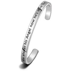 WUSUANED I Used to Be His/Her Angel Now Hes/Shes Mine Cuff Bracelet Loss of Dad Mom Sympathy Gift