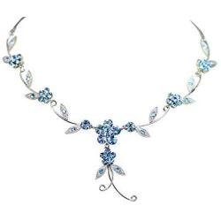 Faship Gorgeous Rhinestone Crystal Dangle Floral Necklace Earrings Set