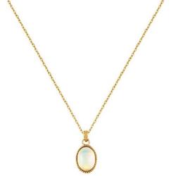 Carleen 14K Solid Yellow Gold Delicate 4/5 Carat Natural Genuine Real Small Tiny White Fire Opal Pendant Necklace Dainty Everyday Fine Gold Jewelry For Women Girls, 16+2 Inches Extender