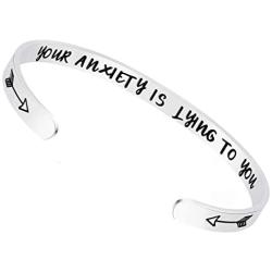Fesciory Inspirational Bracelets for Women,Stainless Steel Engraved Personalized Positive Mantra Quote Keep Going Cuff Bangle College Graduation for Her