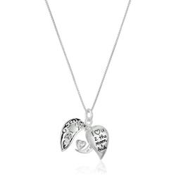 Sterling Silver Heart ''I Love U 2 The Moon and Back'' Pendant Necklace