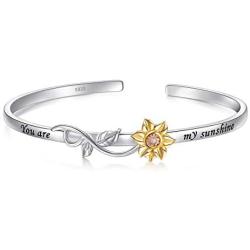 S925 Sterling Silver Sunflower with CZ Pendant Necklace or Ring Earrings Bracelet Jewelry for Women 18''