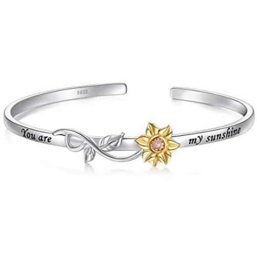 S925 Sterling Silver Sunflower with CZ Pendant Necklace or Ring Earrings Bracelet Jewelry for Women 18''