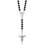 Faithful Devotion Rosary Simulated Black Onyx .925 Sterling Silver Pendant Necklace