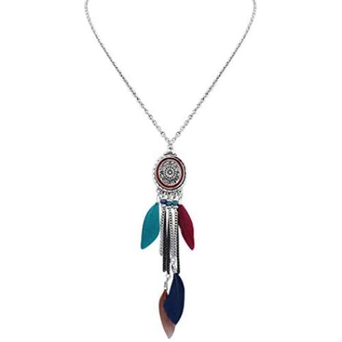 YAZILIND Bohemian Retro Alloy Feather Tassel Pendant Necklace Women Girls Sweater Chain Birthday Jewelry Gift