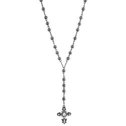 LUX ACCESSORIES Crystal Black Rosary Catholic Rhinestone Long Cross Beads Chain Necklace