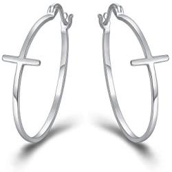 BriLove 925 Sterling Silver Jewelry Faith Hope Love Classic Hoop Cross Large Circle Dangle Earrings for Women Girls