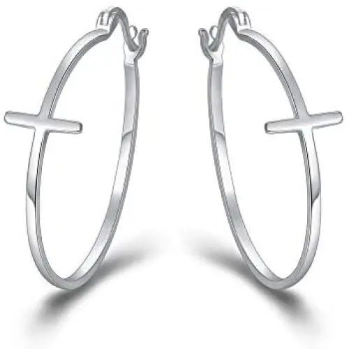 BriLove 925 Sterling Silver Jewelry Faith Hope Love Classic Hoop Cross Large Circle Dangle Earrings for Women Girls BriLove 925 Sterling Silver Jewelry Faith Hope Love Classic Hoop Cross Large Circle Dangle Earrings for Women Girls