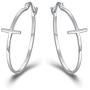 BriLove 925 Sterling Silver Jewelry Faith Hope Love Classic Hoop Cross Large Circle Dangle Earrings for Women Girls