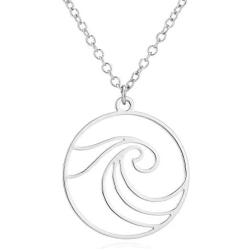 Round Shape Sea Wave Pendant Necklace Nature Surf Ocean Wave Long Chian Necklace for Women Girls Circle Jewelry