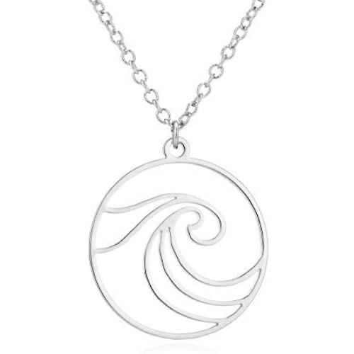 Round Shape Sea Wave Pendant Necklace Nature Surf Ocean Wave Long Chian Necklace for Women Girls Circle Jewelry