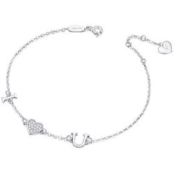 925 Sterling Silver Bracelet 14K Gold Plated Italian Bead Charm Link Chain Diamond Bracelet for Women Teen Girls