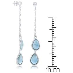 Sterling Silver Double Pear-Shaped Natural Larimar Dangling Earrings