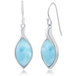 Marquise-Shaped Caribbean Natural Larimar Gemstone Sterling Silver Dangling Earrings Jewelry for Women or Teens