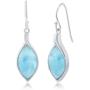 Marquise-Shaped Caribbean Natural Larimar Gemstone Sterling Silver Dangling Earrings Jewelry for Women or Teens