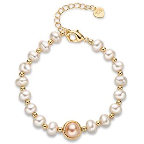Freshwater Pearl Bracelets Cultured Pearl 14K Gold Filled Bracelet with Adjustable Chain Jewelry Gift for Women Wife Girls Mother