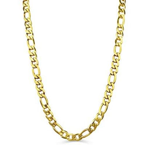 Life Time NECKLACE 3mm 4mm 7mm 8mm 10mm 12mm Gold Figaro Chain necklace for men women