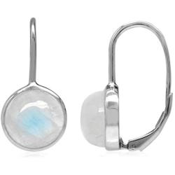 Silvershake 10mm Natural Moonstone White Gold Plated 925 Sterling Silver Leverback Earrings