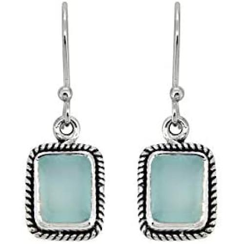 YoTreasure Aqua Chalcedony Solid 925 Sterling Silver Dangle Earrings Jewelry