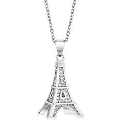 Gem Stone King 0.5 Inch France Eiffel Tower White CZ Pendant with 18 Inch Complimentary Chain