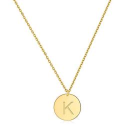 Glimmerst Personalized Initial Necklace 18K Gold Plated Stainless Steel Coin Pendant Letter Necklace Memorable Monogram Name Necklace for Women Girls