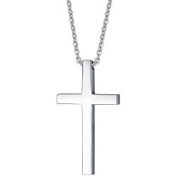 Reve Simple Stainless Steel Silver Tone Cross Pendant Necklace for Men Women, 20-24 Inches Chain
