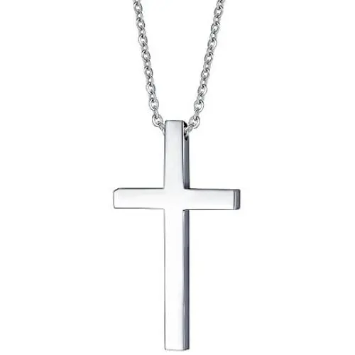Reve Simple Stainless Steel Silver Tone Cross Pendant Necklace for Men Women, 20-24 Inches Chain Reve Simple Stainless Steel Silver Tone Cross Pendant Necklace for Men Women, 20-24 Inches Chain