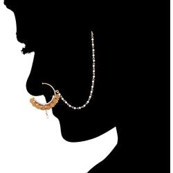 Aheli Wedding Party Pearl Nose Ring Nath with Pearl Chain Traditional Indian Jewelry for Women