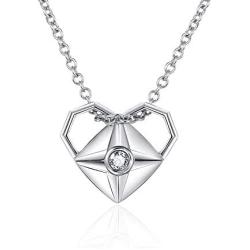 Lanqueen Heart Pendant Necklace for Girls Silver Cubic Zirconia Love Heart-Shape Compass Dainty Jewelry for Women